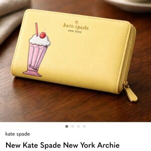 Kate Spade Yellow Wallet with Pink Milkshake Motif
